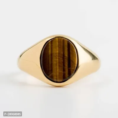 Natural Tiger Eye Stone Original and Lab Certified Gold Plated Ring