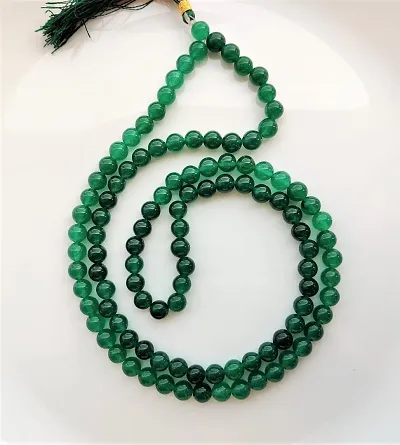 Emerald Mala / Beads With Natural Panna Stone Astrological  Lab Certifiied Emerald Stone