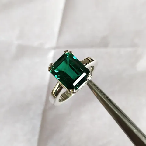 Emerald Panna Original Natural Brass Emerald Silver Plated Ring  for men  women