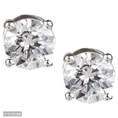 Single Stone Silver Diamond Silver Piercing Stud Earrings For Men  Women  Metal Earring Set-thumb0