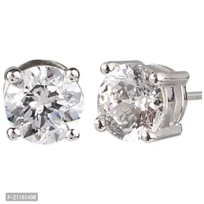 Single Stone Silver Diamond Silver Piercing Stud Earrings For Men  Women  Metal Earring Set-thumb2