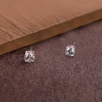Single Stone Silver Diamond Silver Piercing Stud Earrings For Men  Women  Metal Earring Set-thumb2