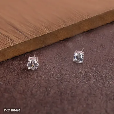 Single Stone Silver Diamond Silver Piercing Stud Earrings For Men  Women  Metal Earring Set-thumb3