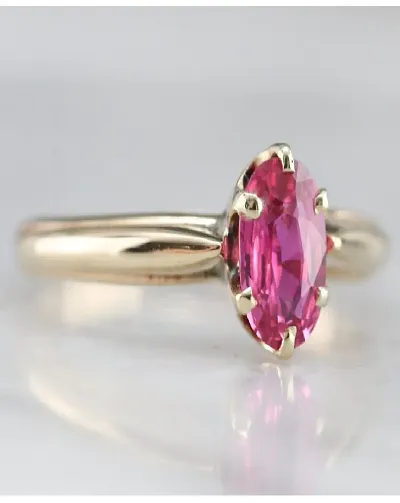 Natural Gold Plated Pink Ruby Stone Ring for Mens  Women Stone Ruby Gold Plated Ring.