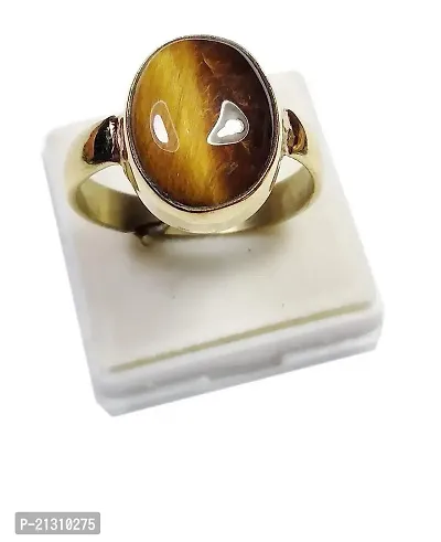 Yellow Crystal Natural Tiger's Eye Adjustable Ring Certified Stone for Men and Women