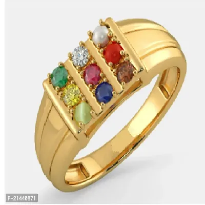 Natural Certified Navratna Stone Nine Planet Adjustable Ring Stone Crystal Gold Plated Ring.-thumb0