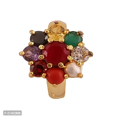 Gold Platedoval Stone Navratan Stone Ring Brass Cubic Zirconia Gold Plated Ring.