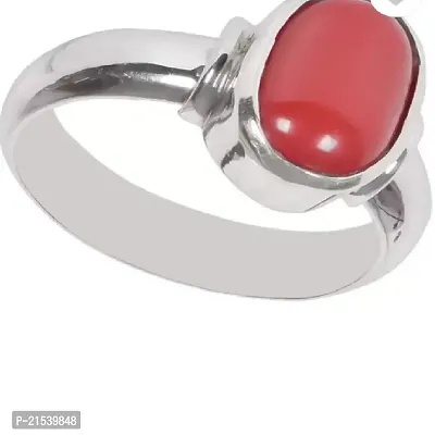 Natural Silver Plated Adjustable Ring Red Coral Natural Silver Plated Adjustable Ring Red Coral