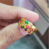 Navratna Ring With natural Navratna Stones Stone Crystal Gold Plated Ring-thumb1