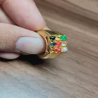 Navratna Ring With natural Navratna Stones Stone Crystal Gold Plated Ring-thumb3