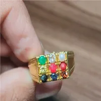 Navratna Ring With natural Navratna Stones Stone Crystal Gold Plated Ring-thumb4