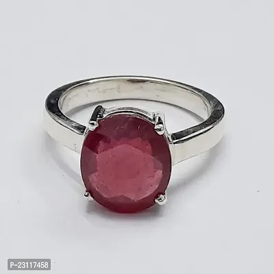 Natural Silver Plated Adjustable Ring Pink Ruby Stone Ring  Cut in for Men  Women Stone Ruby Silver Plated Ring