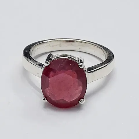 Natural Silver Plated Adjustable Ring Pink Ruby Stone Ring  Cut in for Men  Women Stone Ruby Silver Plated Ring