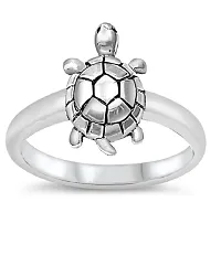 Silver Plated Brass, Tortoise, Turtles, Turtle, Design, Excellent finish, Free Size Finger Ring for Men and Women Brass Silver Plated Ring.-thumb1