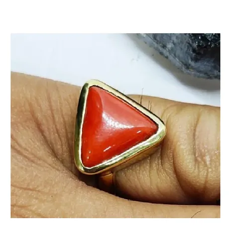 coral stone mooga ring 100% original  red coral stone certified ring golden ring for men  women.