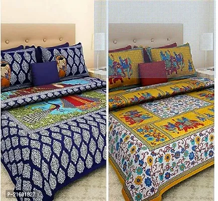 Elegant Multicoloured 2 BedSheet With 4 Pillow Covers-thumb0