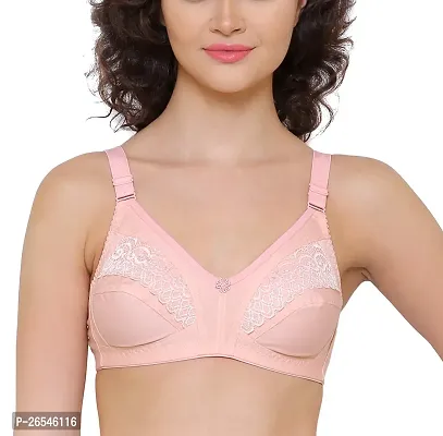 Stylish Peach Lace Solid Bras For Women