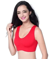 YOFAMA Women?s Multi Color Air Bra Stretchable Seamless Non Padded Non Wired Women Running Gym Yoga Fitness Sports Bra for Women and Girls Free Size Combo Set Pack of 3 (3Pieces-Red)-thumb4