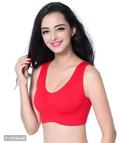 YOFAMA Women?s Multi Color Air Bra Stretchable Seamless Non Padded Non Wired Women Running Gym Yoga Fitness Sports Bra for Women and Girls Free Size Combo Set Pack of 3 (3Pieces-Red)-thumb5