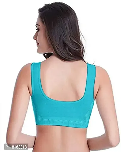 YOFAMA Women?s Multi Color Air Bra Stretchable Seamless Non Padded Non Wired Women Running Gym Yoga Fitness Sports Bra for Women and Girls Free Size Combo Set Pack of 3 (3Pieces-SkyBlue)-thumb2