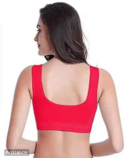 YOFAMA Women?s Multi Color Air Bra Stretchable Seamless Non Padded Non Wired Women Running Gym Yoga Fitness Sports Bra for Women and Girls Free Size Combo Set Pack of 3 (3Pieces-Red)-thumb4