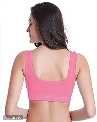 YOFAMA Women?s Multi Color Air Bra Stretchable Seamless Non Padded Non Wired Women Running Gym Yoga Fitness Sports Bra for Women and Girls Free Size Combo Set Pack of 3 (BabyPink-Black-Purpal)-thumb3