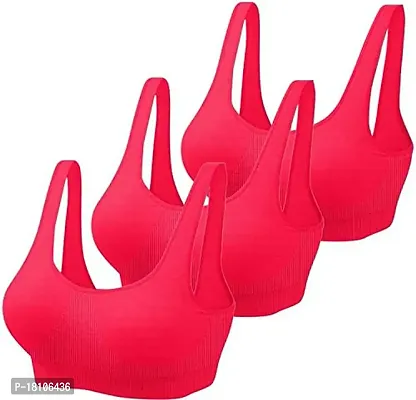 YOFAMA Women?s Multi Color Air Bra Stretchable Seamless Non Padded Non Wired Women Running Gym Yoga Fitness Sports Bra for Women and Girls Free Size Combo Set Pack of 3 (3Pieces-Red)