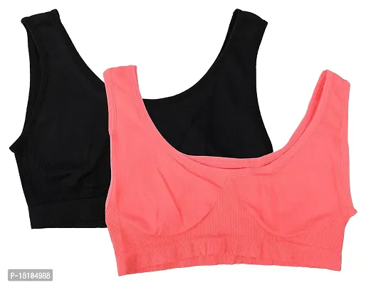 CANDY Women's Cotton Non-Wired Sports Bra (Pack of 2) (55_pack_of_2--30_Black  Peach_30)