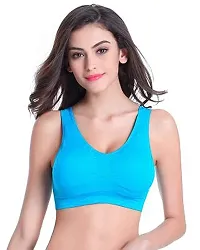 YOFAMA Women?s Multi Color Air Bra Stretchable Seamless Non Padded Non Wired Women Running Gym Yoga Fitness Sports Bra for Women and Girls Free Size Combo Set Pack of 3 (3Pieces-SkyBlue)-thumb2