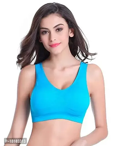 YOFAMA Women?s Multi Color Air Bra Stretchable Seamless Non Padded Non Wired Women Running Gym Yoga Fitness Sports Bra for Women and Girls Free Size Combo Set Pack of 3 (3Pieces-SkyBlue)-thumb3