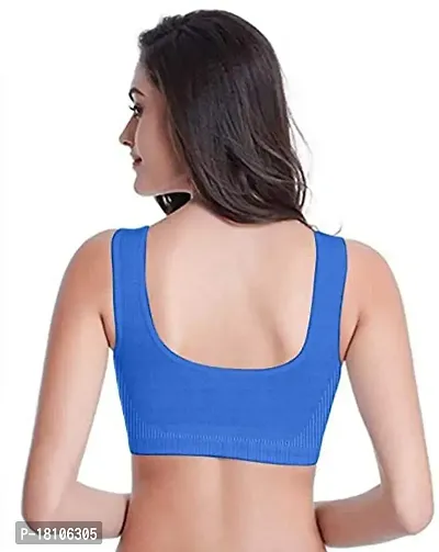 YOFAMA Women?s Multi Color Air Bra Stretchable Seamless Non Padded Non Wired Women Running Gym Yoga Fitness Sports Bra for Women and Girls Free Size Combo Set Pack of 3 (3Pieces-Blue)-thumb2