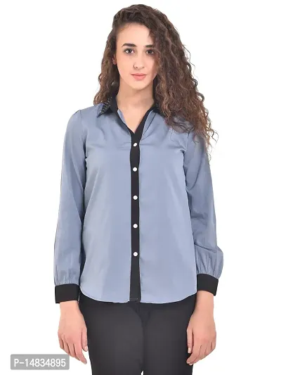 Women's  Girls Sky Blue Crepe Solid Shirt with Full Sleeves-thumb0