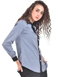 Women's  Girls Sky Blue Crepe Solid Shirt with Full Sleeves-thumb4