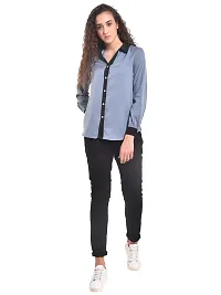 Women's  Girls Sky Blue Crepe Solid Shirt with Full Sleeves-thumb1
