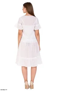 Womens  Girls White Georgette Fit  Flare Midi Dress with Bead Work-thumb3