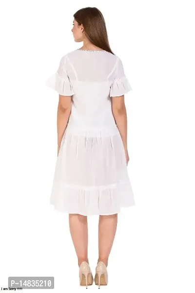 Womens  Girls White Georgette Fit  Flare Midi Dress with Bead Work-thumb4