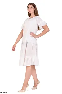 Womens  Girls White Georgette Fit  Flare Midi Dress with Bead Work-thumb1