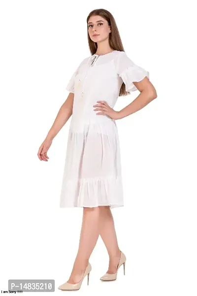 Womens  Girls White Georgette Fit  Flare Midi Dress with Bead Work-thumb2