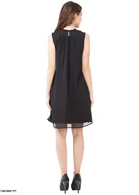 Womens  Girls Black Georgette  Crepe Solid Dress with High Neck-thumb4