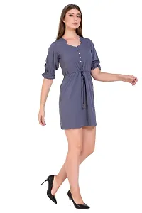 UVR Womens Grey Crepe Solid Fit  Flare Mini Dress with Frilled Half Sleeves-thumb3