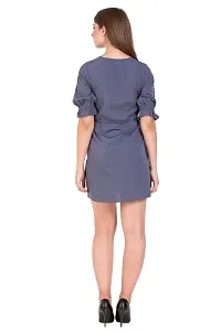 UVR Womens Grey Crepe Solid Fit  Flare Mini Dress with Frilled Half Sleeves-thumb4