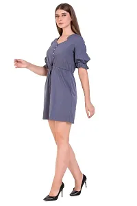 UVR Womens Grey Crepe Solid Fit  Flare Mini Dress with Frilled Half Sleeves-thumb1