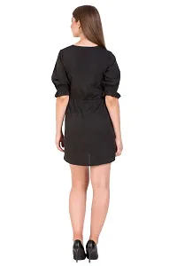 UVR Womens Black  Crepe Solid Fit  Flare Mini Dress with Frilled Half Sleeves-thumb4