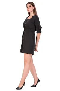 UVR Womens Black  Crepe Solid Fit  Flare Mini Dress with Frilled Half Sleeves-thumb1