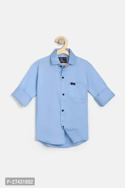 Stylish Blue Cotton Blend Solid Shirts For Boys-thumb0