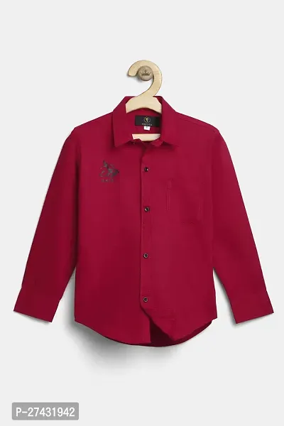 Stylish Red Cotton Blend Solid Shirts For Boys-thumb0