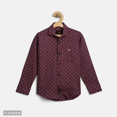 Stylish Maroon Cotton Blend Printed Shirts For Boys