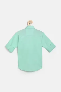 Stylish Green Cotton Blend Solid Shirts For Boys-thumb1