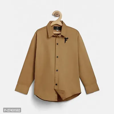 Stylish Brown Cotton Blend Solid Shirts For Boys