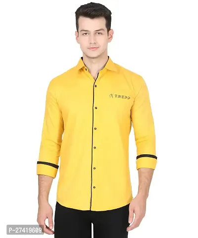 Stylish Yellow Cotton Blend Solid Long Sleeves Casual Shirt For Men-thumb0